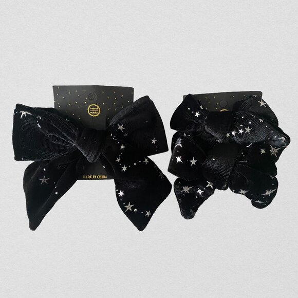 NWT Halloween Black Silver Star Velvet Hair Clip Bow Lot - Picture 1 of 5